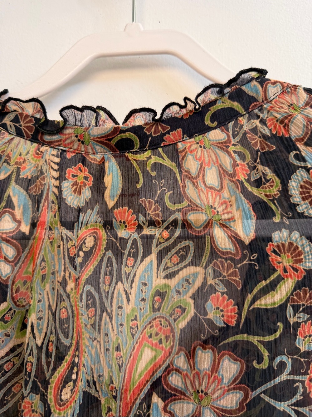Sundance Black Paisley Floral Sheer Tie-Neck Blouse - Picture 4 of 5